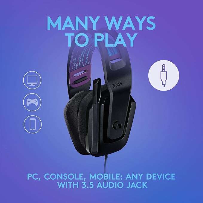 Logitech G335 Wired Gaming Headset, with Flip to Mute Microphone, 3.5mm Audio Jack, Memory Foam Earpads, Lightweight - Black
