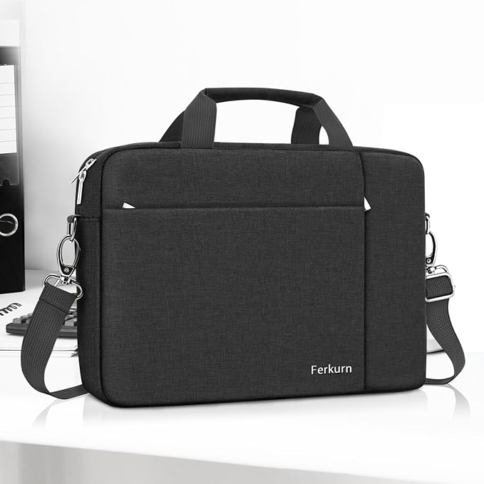 Ferkurn Laptop Bag Case for Women Men Computer Bag Compatible with HP Envy Pavilion Omen/LG Gram/MSI/Dell Inspiron XPS/Lenovo/Acer, Shoulder Strap Carrying Messenger Briefcase, Black, 14 Inch