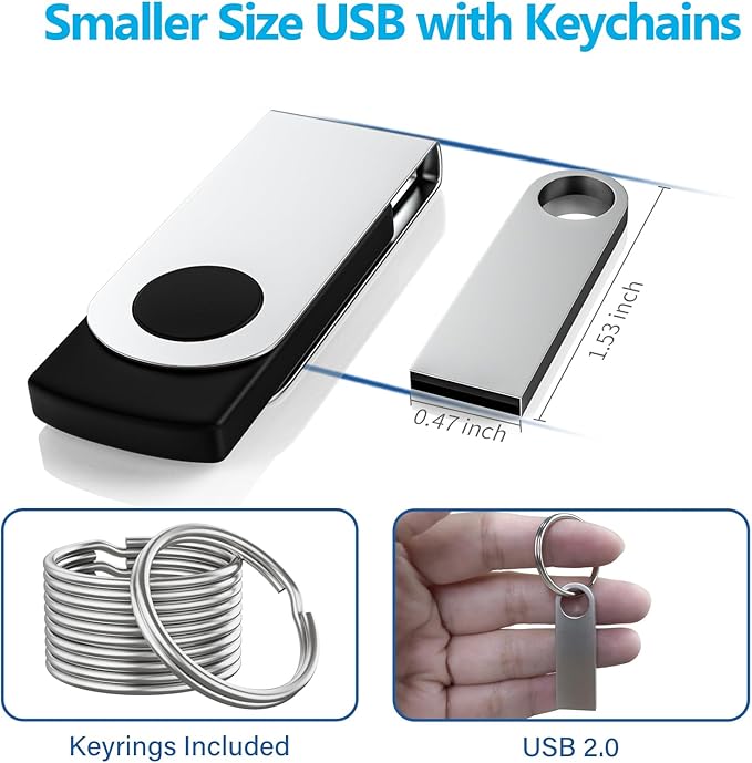 ABLAZE 8GB Flash Drive 5 Pack, Metal USB 2.0 Thumb Drives with Keychains USB Stick Pendrive (Sliver)