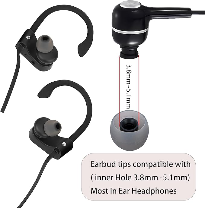 Replacement Earbud Tips Ear Bud Covers Silicone Eartips Fit Most in-Ear Earbuds(Inner Hole 3.8mm -5.1mm) Headphone Earbud Rubber Tips 9 Pairs S M L