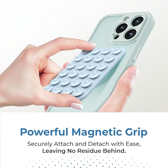Sucky Upgraded Magnetic Suction Cell Phone Grip for MagSafe Case, Silicone Octo Cup Buddy Holder, Durable Magnet Phone Accessory for iPhone and Android (Pearl White)