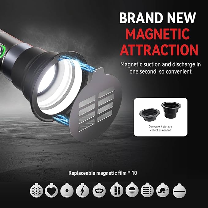 PHOTOOLEX 8400mAh Led Photography Flashlight with 4 Colors/10 Magnetic Pattern Gobos, Handheld Spotlight for Photography, 10W Rechargeable Fill Light for Photo, Content Creation, Video Recording