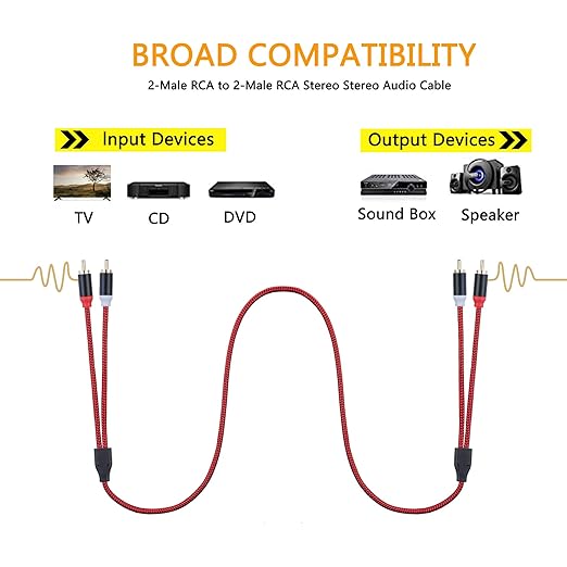 RCA Cable 50Ft,2Rca Male to 2-Rca Male Audio Stereo Subwoofer Cable [Hi-Fi Sound] Nylon-Braided Auxiliary Audio Cord for Home Theater, HDTV, Amplifiers, Hi-Fi Systems,Speakers and etc(50Ft/15M)