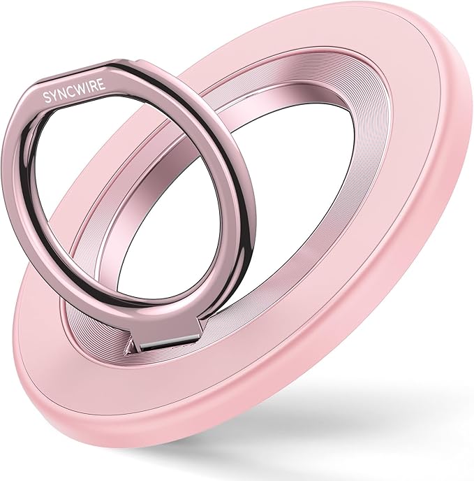 Syncwire Magnetic Phone Ring Holder for MagSafe, Magnetic Phone Ring Stand Finger Grip Kickstand with Two-Sided Magnets Compatible iPhone,Android,MagSafe Accessories, Light Pink