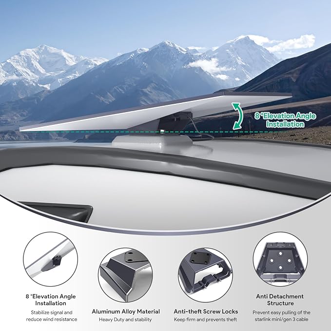 XLTTYWL Starlink Gen 3 Mount, Premium Heavy Duty Starlinks Gen3 Standard Mobility Roof Mount for Gen 3/V3 Starlink Flat Standard Dishy Fits RV, Boat, Wood, Metal, Plastic or Slotted Vehicle Rails