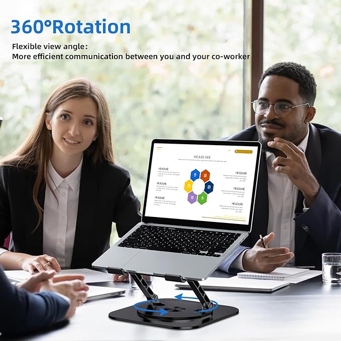 Laptop Stand for Desk, Ergonomic Laptop Riser with 360° Rotating Base, Foldable Notebook Computer Holder Stand Compatible with MacBook Air Pro, Dell XPS, More 10-17" Laptops, Black