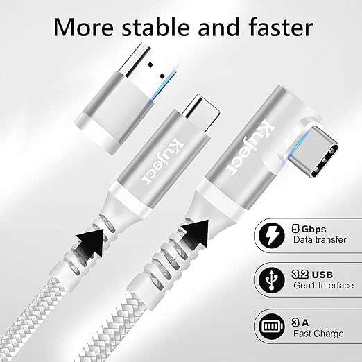 Kuject Link Cable 16FT Compatible for Quest 3S/3, Quest 2/Pro, Pico 4, Nylon Braided Accessories for Rift S/Steam VR Games, USB 3.0 Type C to C High Speed Data Transfer Cord for Gaming PC, Silver