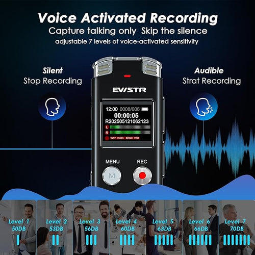128GB Digital Voice Recorder Voice Activated Recorder with Playback - Upgraded Tape Recorder for Lectures, Meetings, Interviews, Audio Recorder USB Charge, MP3