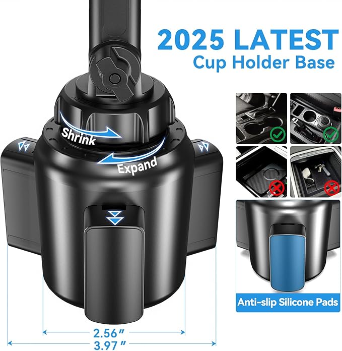 Miracase Cup Holder Tablet Mount for Car, Adjustable Long Neck Car Tablet Holder Friendly Compatible with iPad, Pro, Air, Mini Samsung Galaxy Tab, All 6.1-12.9" Tab