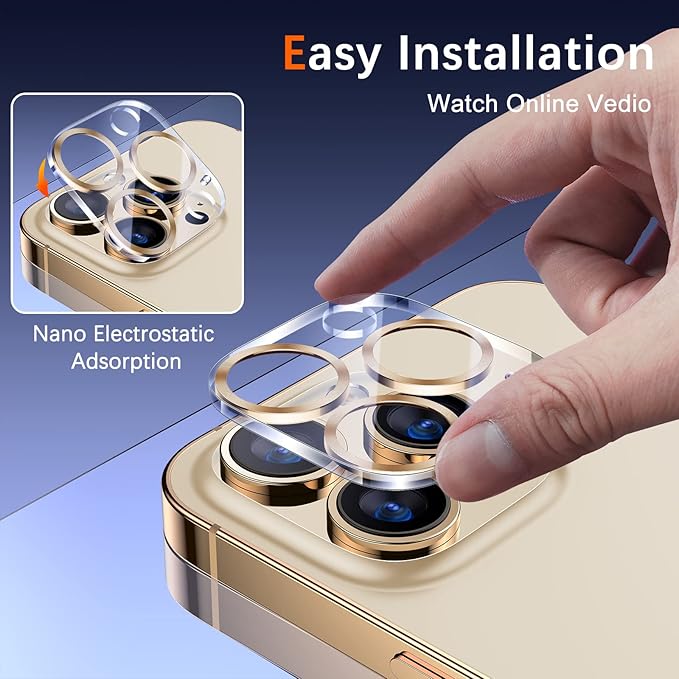 UniqueMe [ 3 Pack] Compatible with iPhone 12 Pro Max 6.7" Camera Lens Protector Tempered Glass,[Case Friendly][New version][Scratch-Resistant][Easy Installation] -Golden