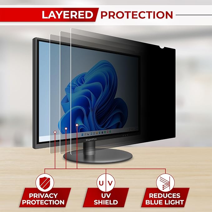 24 Inch 16:10 Computer Privacy Screen Filter for Monitor - Privacy Shield and Anti-Glare Protector