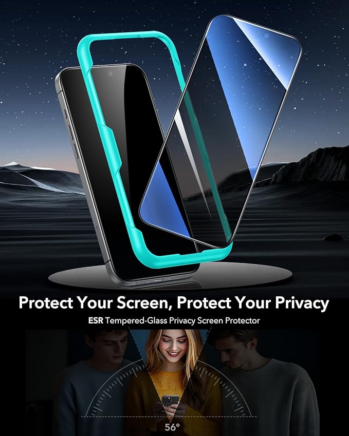 ESR 3 Pack for iPhone 16 Plus/iPhone 15 Plus Privacy Screen Protector, Anti-spy Tempered-Glass Privacy Screen Protector with Easy Installation Tool, Micro-Curved Edges, Case Friendly