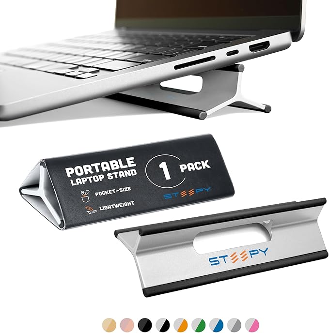Steepy Portable Laptop Stand for Desk – Adjustable Height, & Portable Laptop Holder – Ergonomic Computer Stand for Cooling & Comfort – Slip-Proof, Sturdy Design – Universal Fit for 13-17 Inch Devices