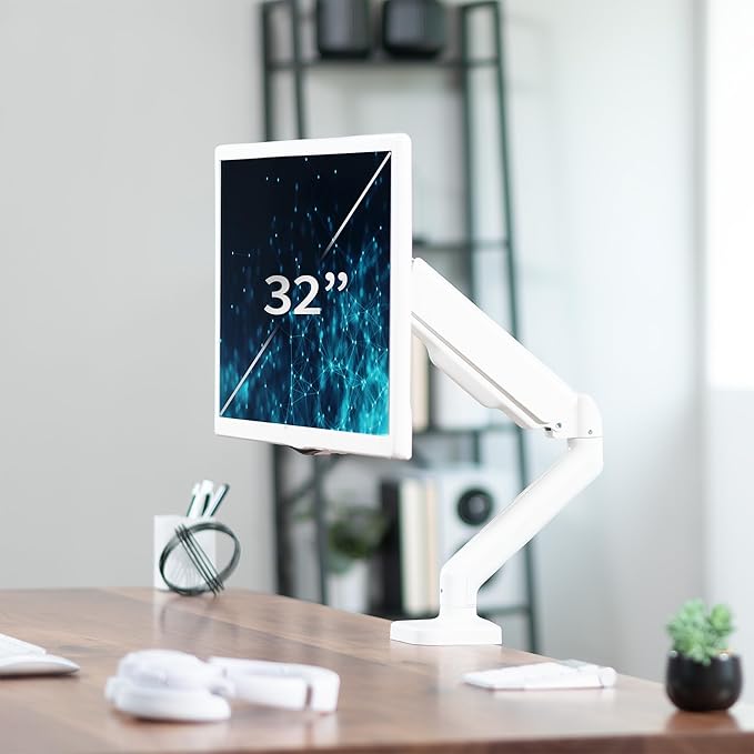 VIVO Single 17 to 32 inch Monitor Height Adjustable Counterbalance Mechanical Arm Desk Stand, Classic, Universal VESA Mount, White, STAND-V001OW