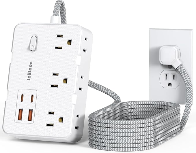 Surge Protector Power Strip 10 Ft Cord, Ultra Thin Flat Extension Cord with 6 Outlets 4 USB Ports(2 USB C), Flat Plug Power Strip, Braided Power Cord for College Dorm Room Essentials