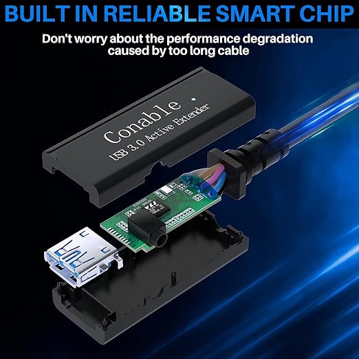 USB 3.0 Active Extension Cable 40 Feet, Long USB Type-A Male to Female Extender Cord, Built-in 2 Signal Booster Smart Chips, 5Gbps Transfer, for Printer, Xbox, Webcam, VR, Hard Drive, USB Hub and More