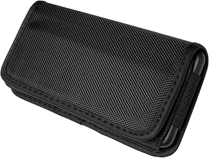 Nylon Cellphone Holster for Samsung Galaxy A32 A33 A53 A54, S22+, S23 FE, iPhone 11 Pro Max, XS Max, TCL ION X ION V - Horizontal Case Canvas Waist Carrying Pouch with Belt Clip/Loops, Black