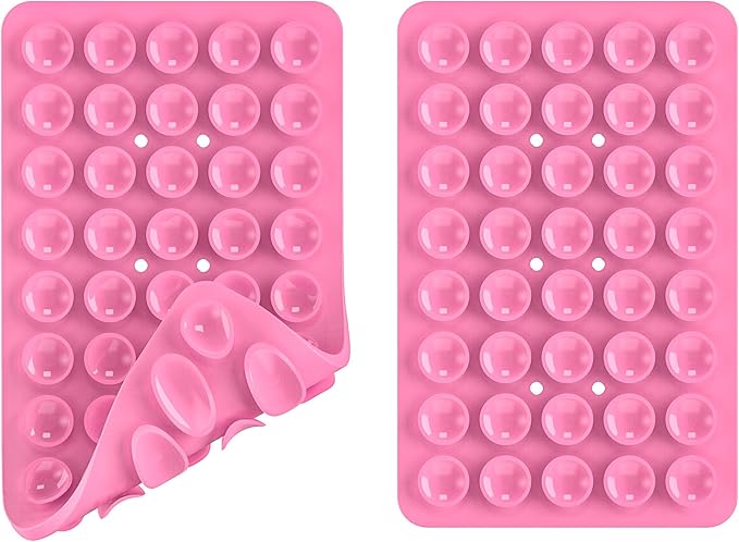 Double Sided Silicone Suction Phone Holder Mount, Silicon Accessory for iPhone and Android, Hands-Free Mirror Shower Phone Holder, TikTok Videos and Selfies (Pink+Transparent)