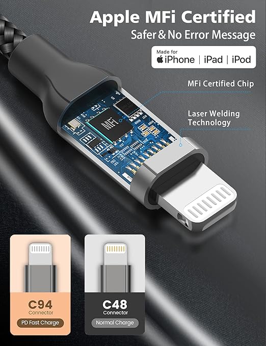 6ft USB C to Lightning Cable 2Pack, MFi Certified 27W iPhone 14/13/12 Super Fast Charging Cord 2m, Long Nylon Braided Type C to Lightning Cord for Apple 14 13 12 11 SE X XS XR 8 7 6s All Models, iPad