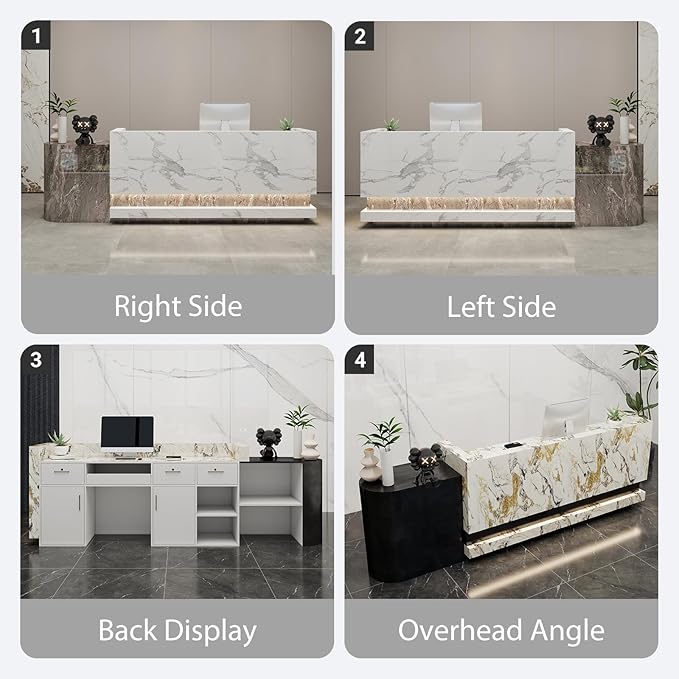 Front Desk Reception Counter - Lockable Storage & Keyboard Tray | Reception Desk with Counter, Customizable Large Counter Table (Black+White, 92'')