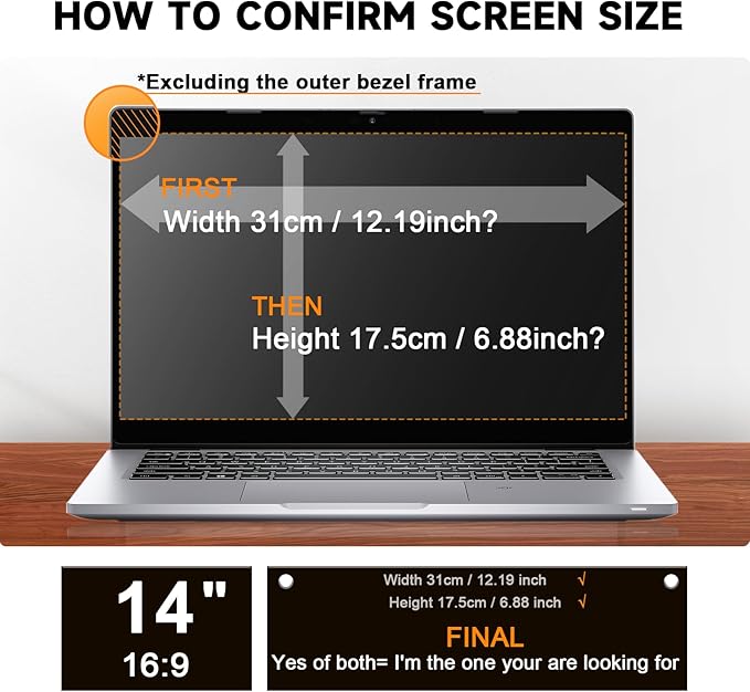 Mamol [2 Pack] 14 Inch Laptop Privacy Screen for Lenovo/HP Envy/Dell/Acer/Asus/Thinkpad, 16:9 Aspect Removable Anti Glare Blue Light Privacy Screen Filter, Laptop Security Shield 14 In