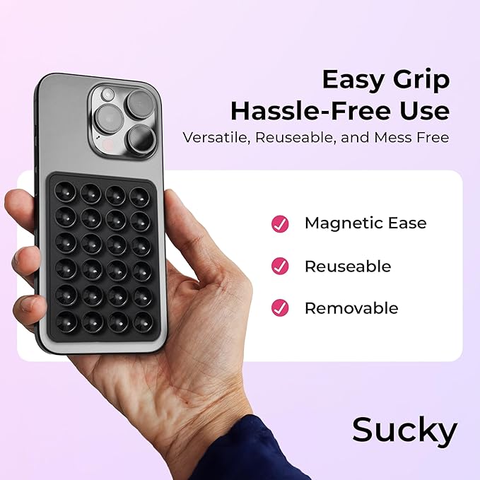Sucky Upgraded Magnetic Suction Cell Phone Grip for MagSafe Case, Silicone Octo Cup Buddy Holder, Durable Magnet Phone Accessory for iPhone and Android (Light Purple)