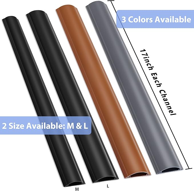 Cord Cover Floor 34in (2 x L17in), Large Capacity Floor Cable Cover, Hard PVC Cord Hider, Wire Cable Management Raceway, Grey, Cord Cavity - 1.8"(W) x 0.6"(H)