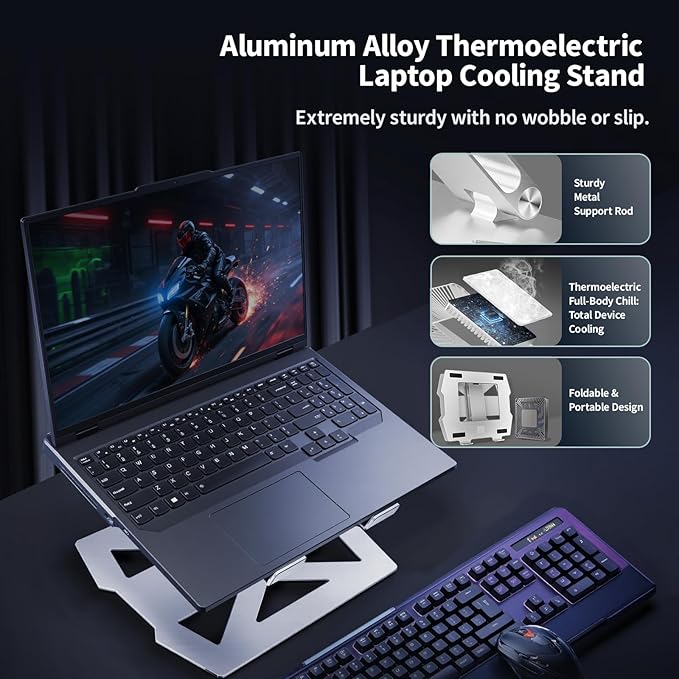 IMMOENUC Laptop Cooling Stand with Peltier Cooler Adjustable Height & Angle, Whisper-Quiet Aluminum Thermoelectric Cooler for 12-19 Inch Laptops, MacBook/Dell/HP/Lenovo Fast Cooling Notebook