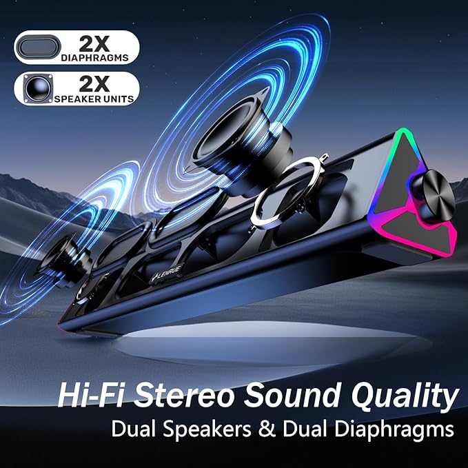 LENRUE Computer Speakers for Desktop,PC Speakers with Single USB for Power and Stereo Sound,Touch Lights Gaming Speakers Sound bar for Desktop PC Monitor Laptop(USB-C Adapter Included)