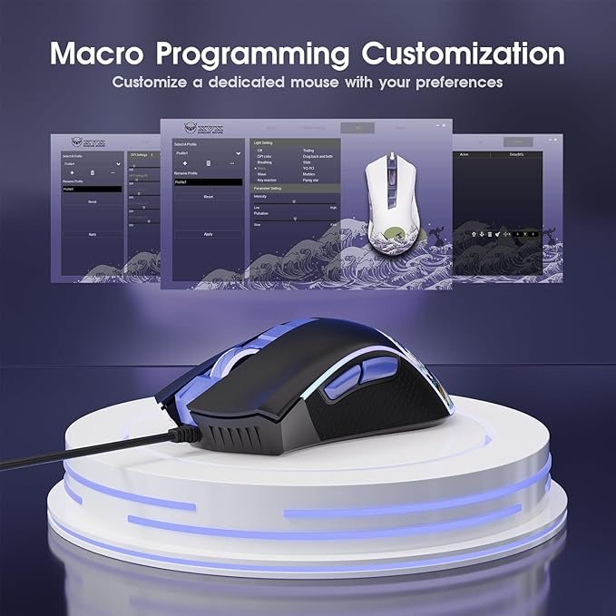 HITIME XVX Wired Gaming Mouse, 12000 DPI RGB Mouse with 12 Backlit Modes & 7 Macro Buttons, PC Gaming Mice Support DIY Keybinding, Gamer Computer Mice for Laptop PC Mac Windows, Kanagawa