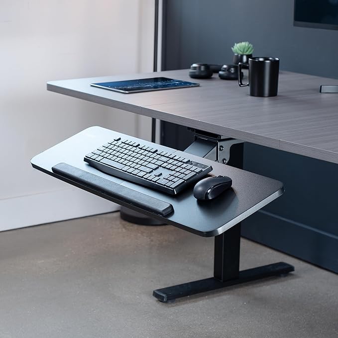 VIVO Adjustable Computer Keyboard and Mouse Platform Tray, 34 x 10 inch Ergonomic Under Table Desk Mount Drawer Underdesk Shelf, Black, MOUNT-KB36B