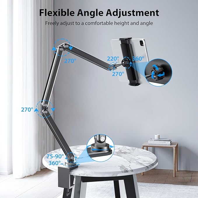 Tablet Stand for Desk, Aluminum Alloy Foldable Tablet Arm Mount Holder Compatible with iPad 10/9th, iPad Pro Air 13/11inch (2024), Mini, Samsung Galaxy Tab & More 7-15.6'' Tab Portable Monitor
