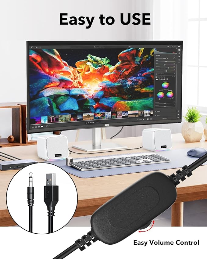 Computer Speakers,Computer Speakers for Desktop PC,Desktop Speakers,USB Powered 3.5mm Aux Speaker for PC,Laptop,Tablet,Phone(White)