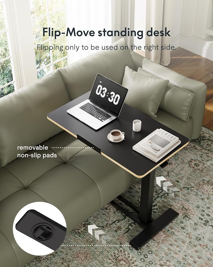 FLEXISPOT H7 PRO Mobile Standing Desk Adjustable Overbed Table Pneumatic with Wheels 90°Tiltable Portable Laptop Desk Rolling Computer Cart Foldable Bedside Table(31.5" W x 17.7" D D, Black)