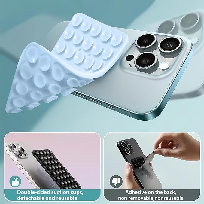 Silicone Double-Sided Suction Phone Case Detachable Mount, Car Dashboard Holder, Hands-Free Sticky Grip Phone Accessories for Selfies & Videos, - iphone & Android Compatible (3.74"x2.2", Transparent)
