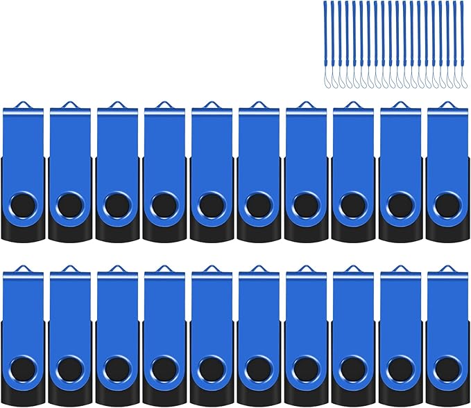 EASTBULL 16GB USB Flash Drive 20 Pack with Lanyards USB 2.0 Jump Drive Memory Sticks Blue 20PCS