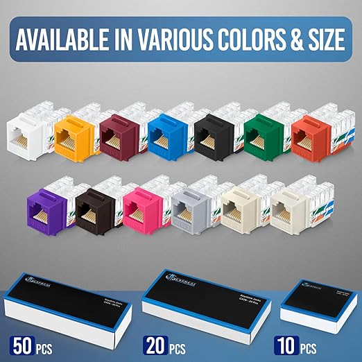 Everest 90° Angled RJ45 Cat6 Keystone Jacks 100-Pack in Yellow - Slim Profile Female RJ45 Connectors - Cat 6 Keystone Jack - Compatible with 90° Angled Speed Termination Tool - easyJACK (B094WB91H3)