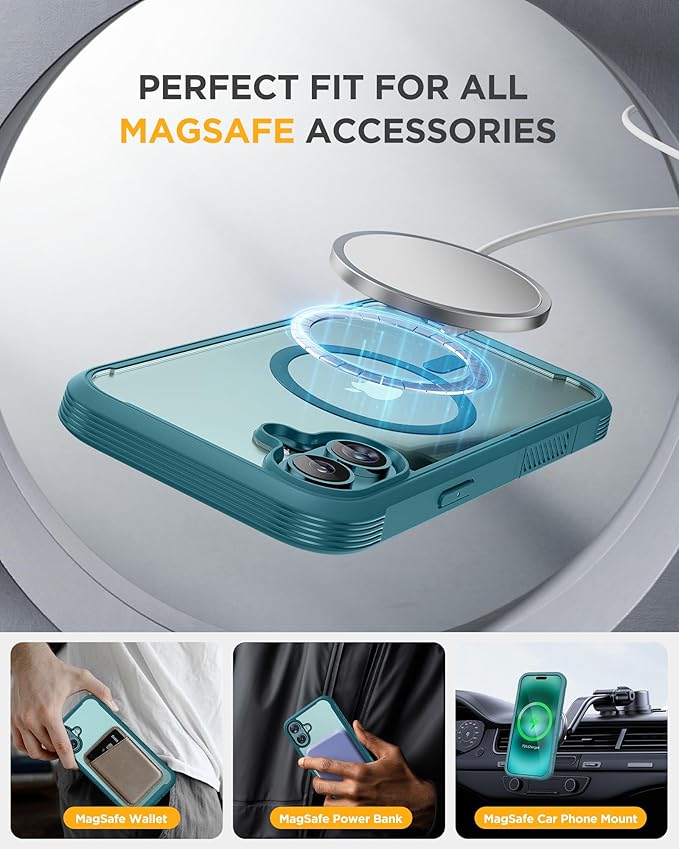 Miracase for iPhone 16 Case 6.1'', [Bubble Free] Full-Body Bumper Phone case with Built-in Full Glass Screen &Lens Protector,No Gap,Compatible with MagSafe,Drop Proof 16 Cover,Green