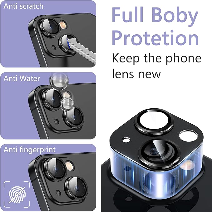 2 Pack Camera Lens Protector for iPhone 14 / iPhone 14 Plus,[Not Easy to Breakn ] AR Tempered Glass Strong Adsorption Metal Camera Cover Screen-purple