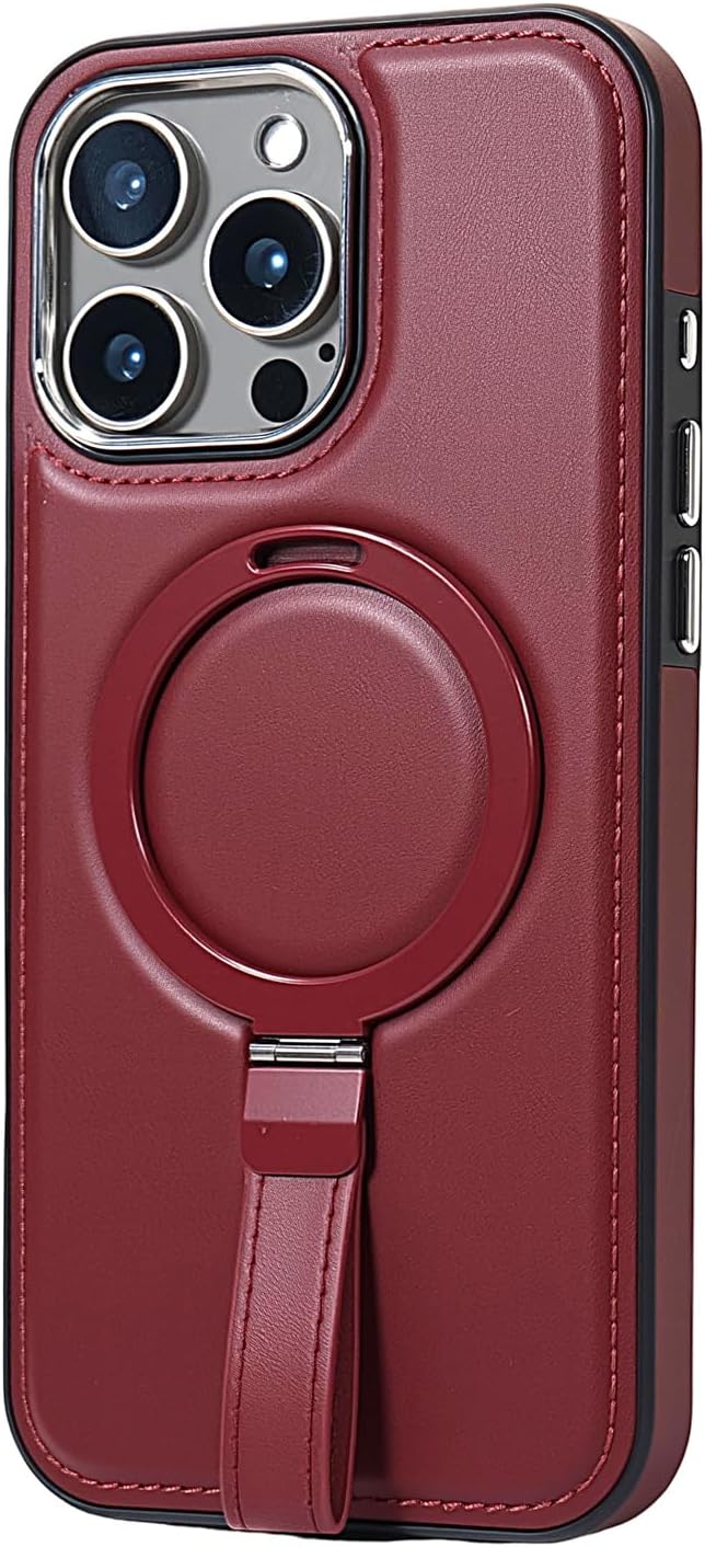 Leather Case, Suitable for iPhone 16 Case, Invisible Magnetic Design, Equipped with a Lanyard and Foldable Stand, Black, Yellow and red (Yellow, iPhone 16)