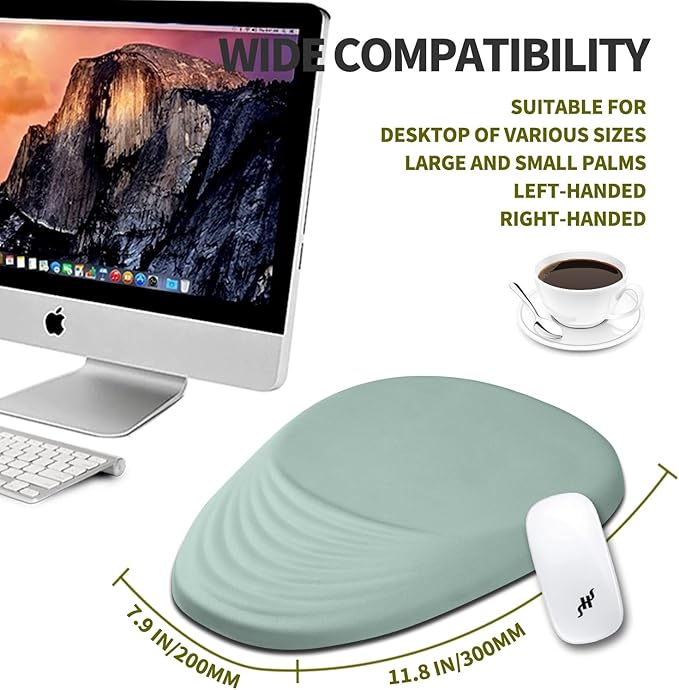 Hokafenle Ergonomic Mouse Pad Wrist Support, Terraced Slope Carpal Tunnel Wrist Pad for Mouse with Unibody Memory Foam, Wrist Rest Pain Relief Mousepad (Light Cyan, 11.8x7.9 in)
