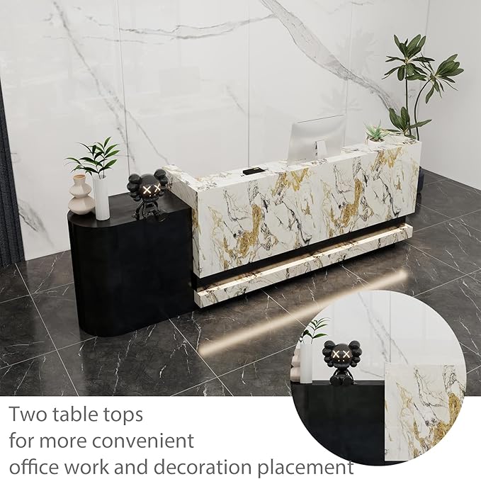 Front Desk Reception Counter - Lockable Storage & Keyboard Tray | Reception Desk with Counter, Customizable Large Counter Table (Grey+White, 96'')