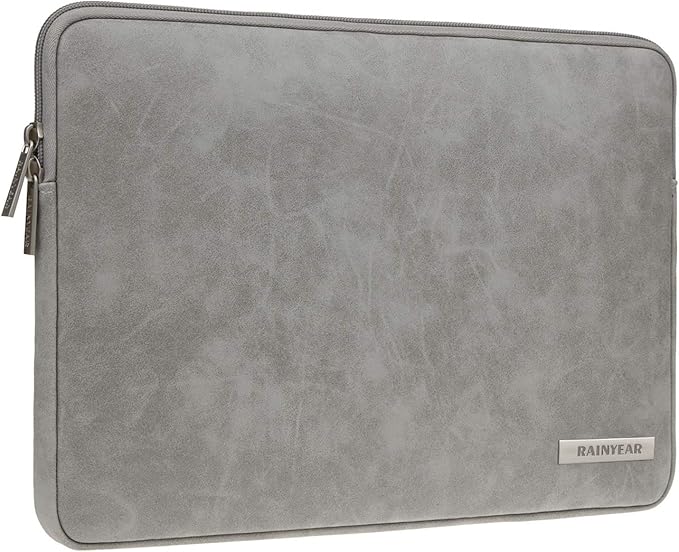 RAINYEAR 16 Inch Laptop Sleeve PU Suede Leather Case Protective Padded Zipper Cover Water Resistant Carrying Bag Compatible with 16" MacBook Pro/Max A2780 A2991 A3403 A3186 A2141 A2485 (Gray)