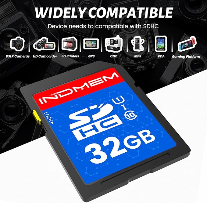 INDMEM SD Card 32GB, 10-Pack UHS-I Class 10 MLC Flash Memory Card, High-Speed Secure Digital Cards for Cameras, DSLR, Action Cams - Reliable Storage