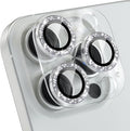 Choiche Compatible for iPhone 16 Pro/iPhone 16 Pro Max Camera Lens Protector, Bling Camera Cover with 9H Tempered Glass Lens Screen Protector Metal Ring Decoration Accessories(Clear-Silver)