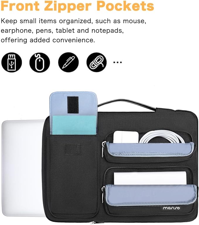 MOSISO 360 Protective Laptop Case 15 inch, Laptop Sleeve Compatible with MacBook Air 15 M4 A3241 M3 A3114 M2 A2941 2025-2023, Dell XPS 15, Side Open Bag with 2 Raised&1 Flapover Pockets, Black