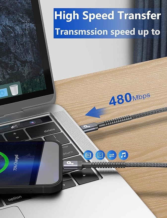 USBC to USBC Cable 10FT, 2Pack USB C Charger Cable, Long Type C Fast Charging Cable Nylon Braided USB-C Charger Cord Compatible with iPhone 16/15/Pro/Plus/Pro Max/Samsung Galaxy S23/LG/Switch