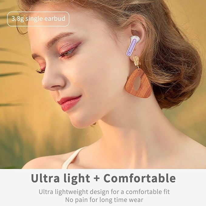 Wireless Earbuds, Bluetooth 5.4 Headphones in Ear with 4 ENC Noise Cancelling Mic, New Wireless Earphones HiFi Stereo Deep Bass 40H Playtime, in-Ear Bluetooth Earbuds LED Display IP7, USB-C, Violet