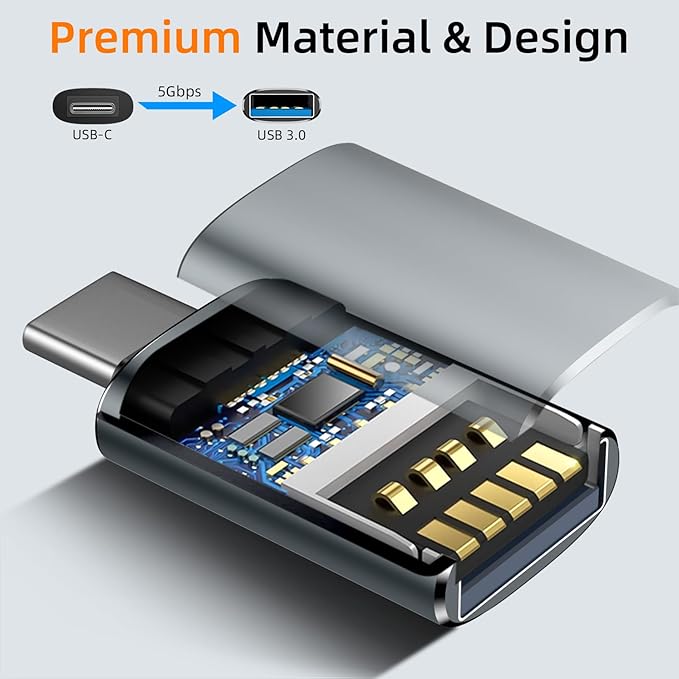 𝟒𝐏𝐚𝐜𝐤 𝐔𝐩𝐠𝐫𝐚𝐝𝐞𝐝 USB to USB C Adapter,USB C Male to USB 3.0 Female OTG Converter for iPhone 16 15 14 13 Plus Pro Max,Apple Watch,Airpods,S24 Ultra, Gender Changers OTG Adapters - Gray