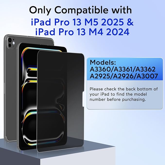 MOBDIK Privacy Screen Protector Compatible with iPad Pro 13 Inch M5 2025 / M4 2024, Anti Spy, 9H Tempered Glass, EZ Kit 1 Pack